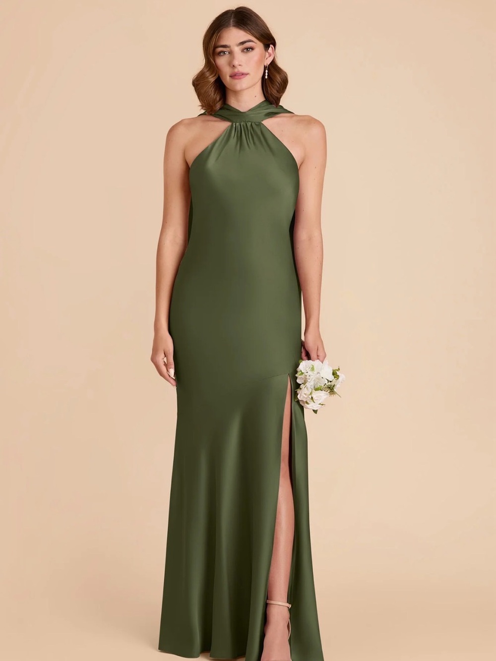 Birdy Grey Eileen Matte Satin Olive Maxi Dress